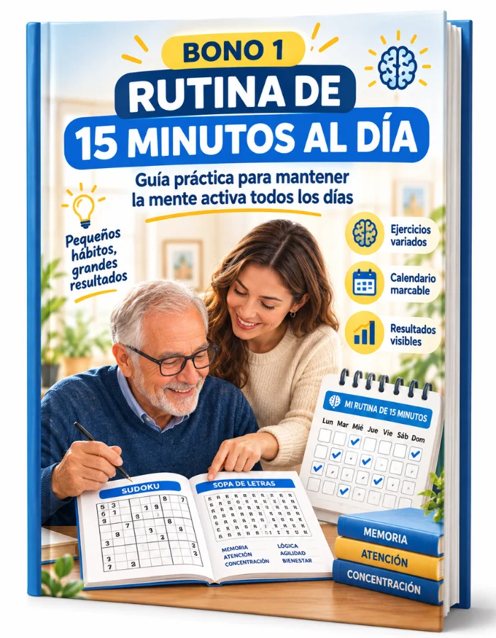 Mockup del libro del bono 1: rutina de 15 minutos al día con calendario marcable